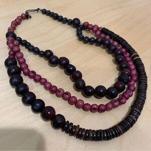 Vintage wooden bead necklace natural Plant seed layered brown pink BoHo Bohemian